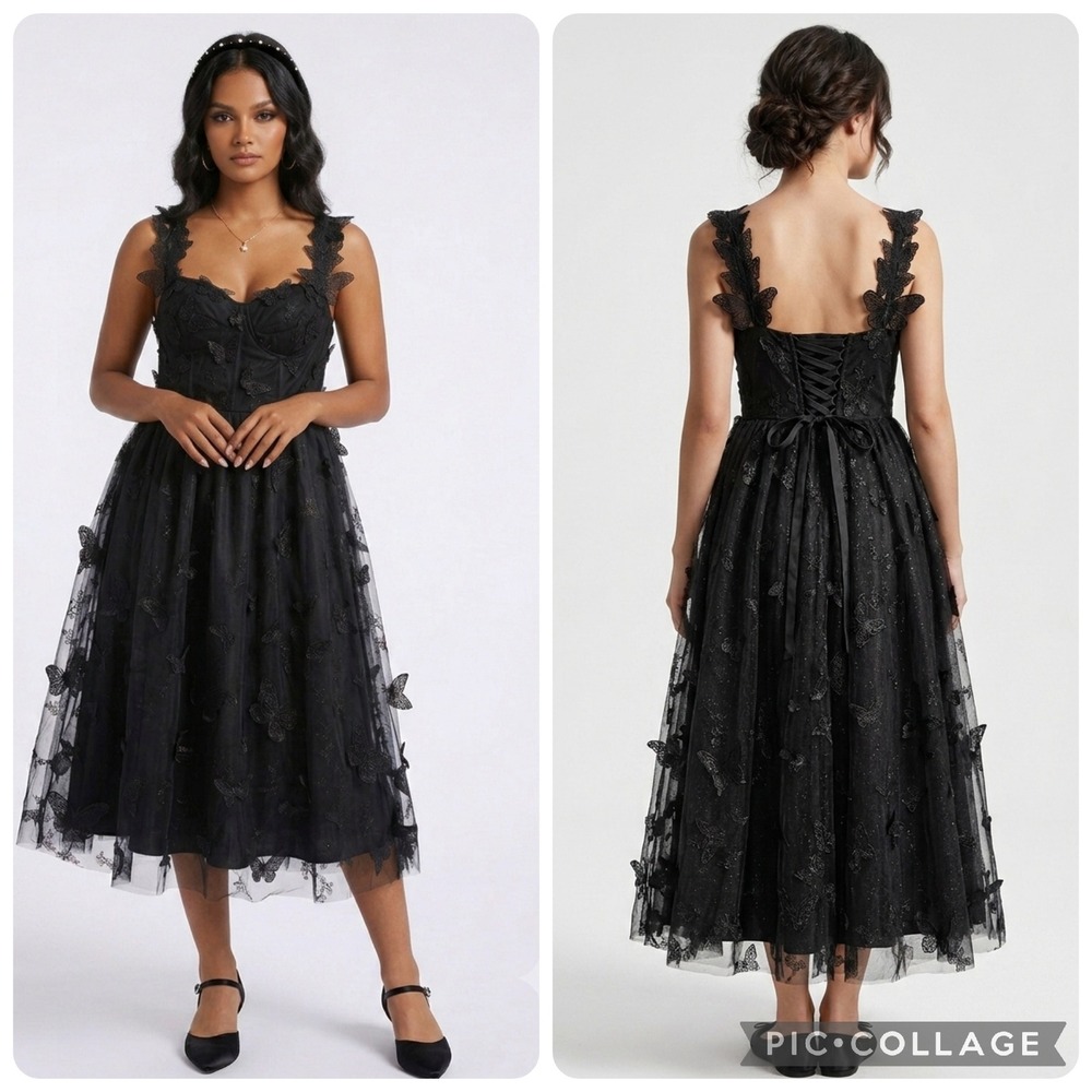 New 3D Butterfly Dress 12 Black Corset Lace-up Goth Whimsigoth Fairy Whimsical